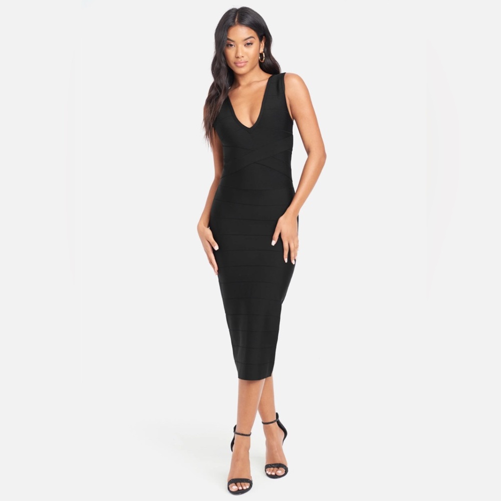 BEBE Little Black Midi Bandage Dress